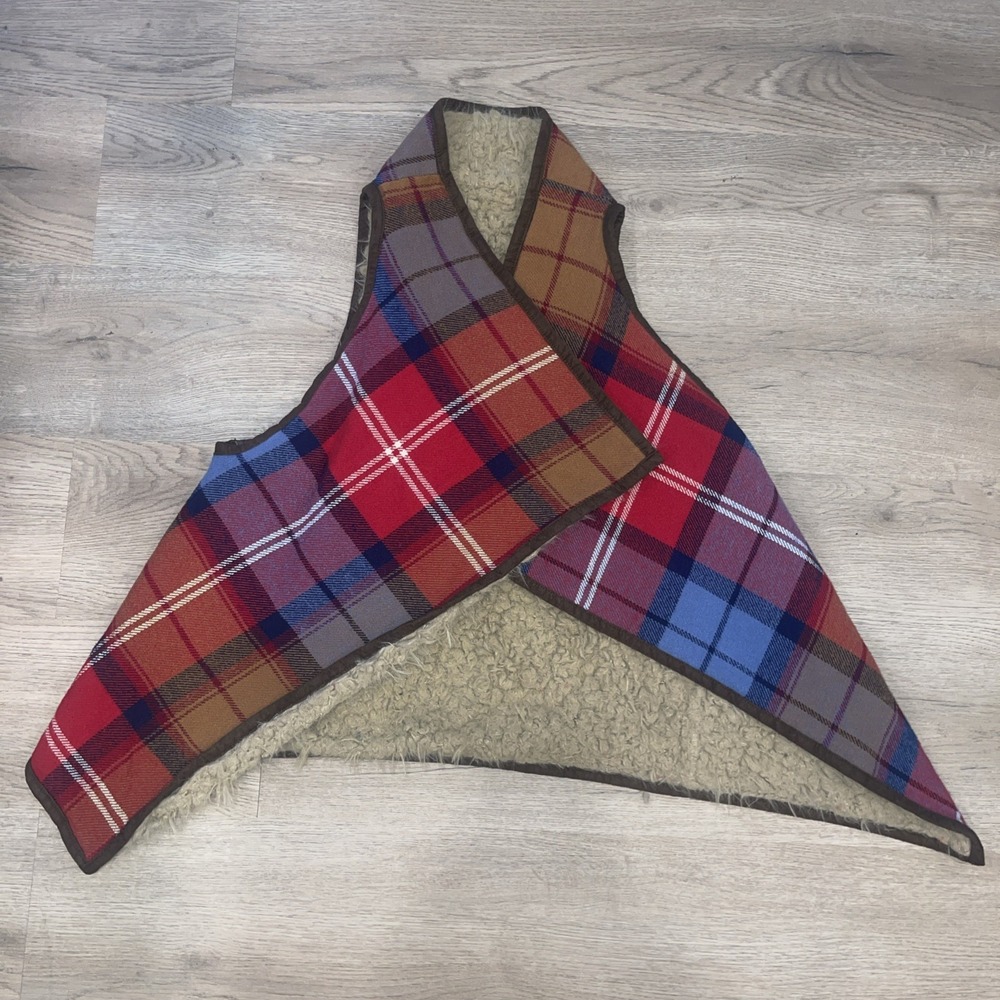 Boutique Plaid Sherpa Lined Open Front Waterfall Vest Medium. Retro